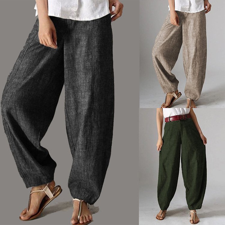 Women's Trousers Harem Pants Daily Going Out Casual Pocket Stitching Cotton Plain Spring/Fall Pants