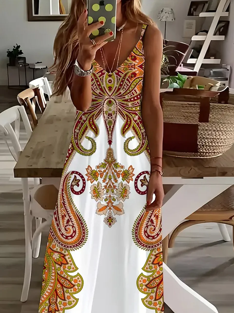 Women's Gallus Summer Ethnic Dress Spaghetti Daily Going Out Vacation Maxi A-Line Slip Dress