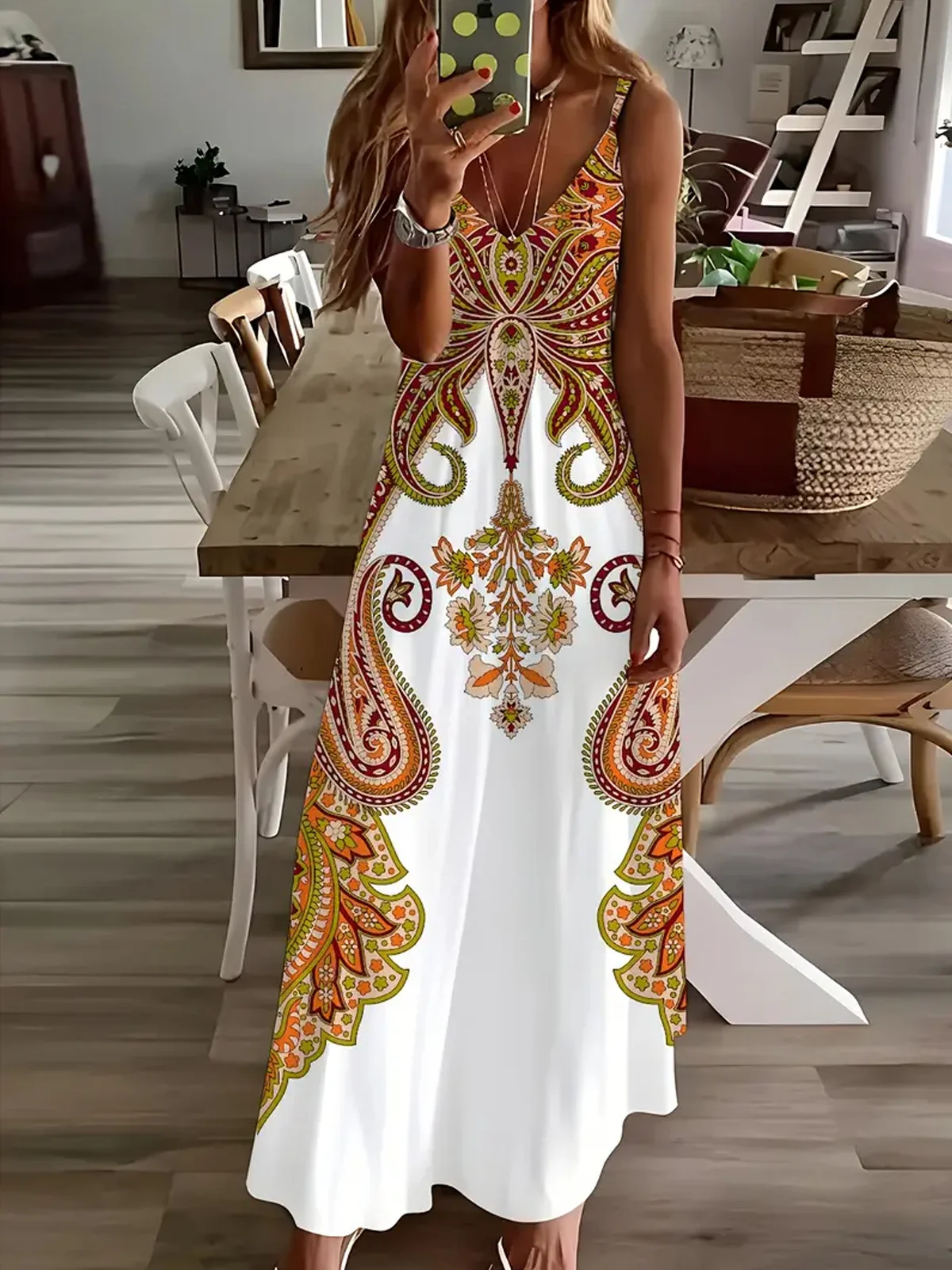 Women's Gallus Summer Ethnic Dress Spaghetti Daily Going Out Vacation Maxi A-Line Slip Dress