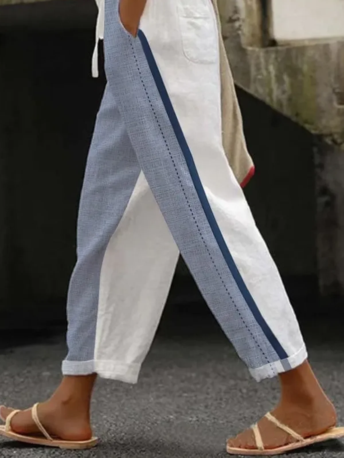 Women's Trousers Straight Pants Daily Going Out Casual Linen Color Block Spring/Fall Pants