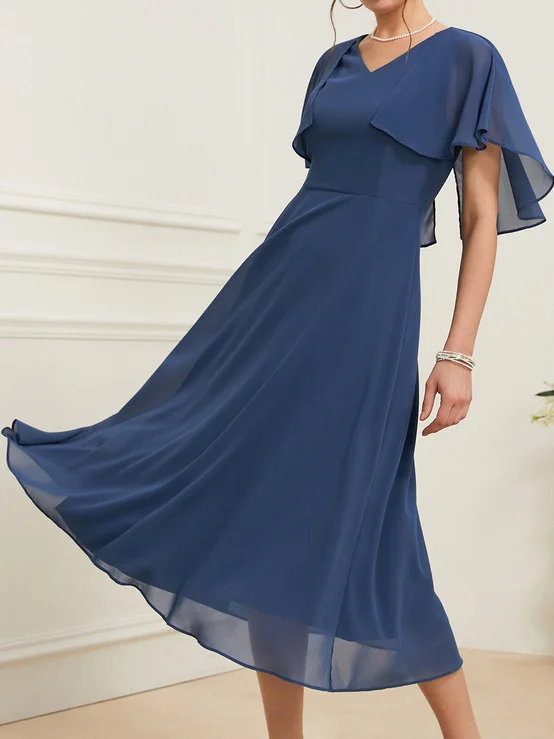 Plain Chiffon Regular Fit Elegant Dress