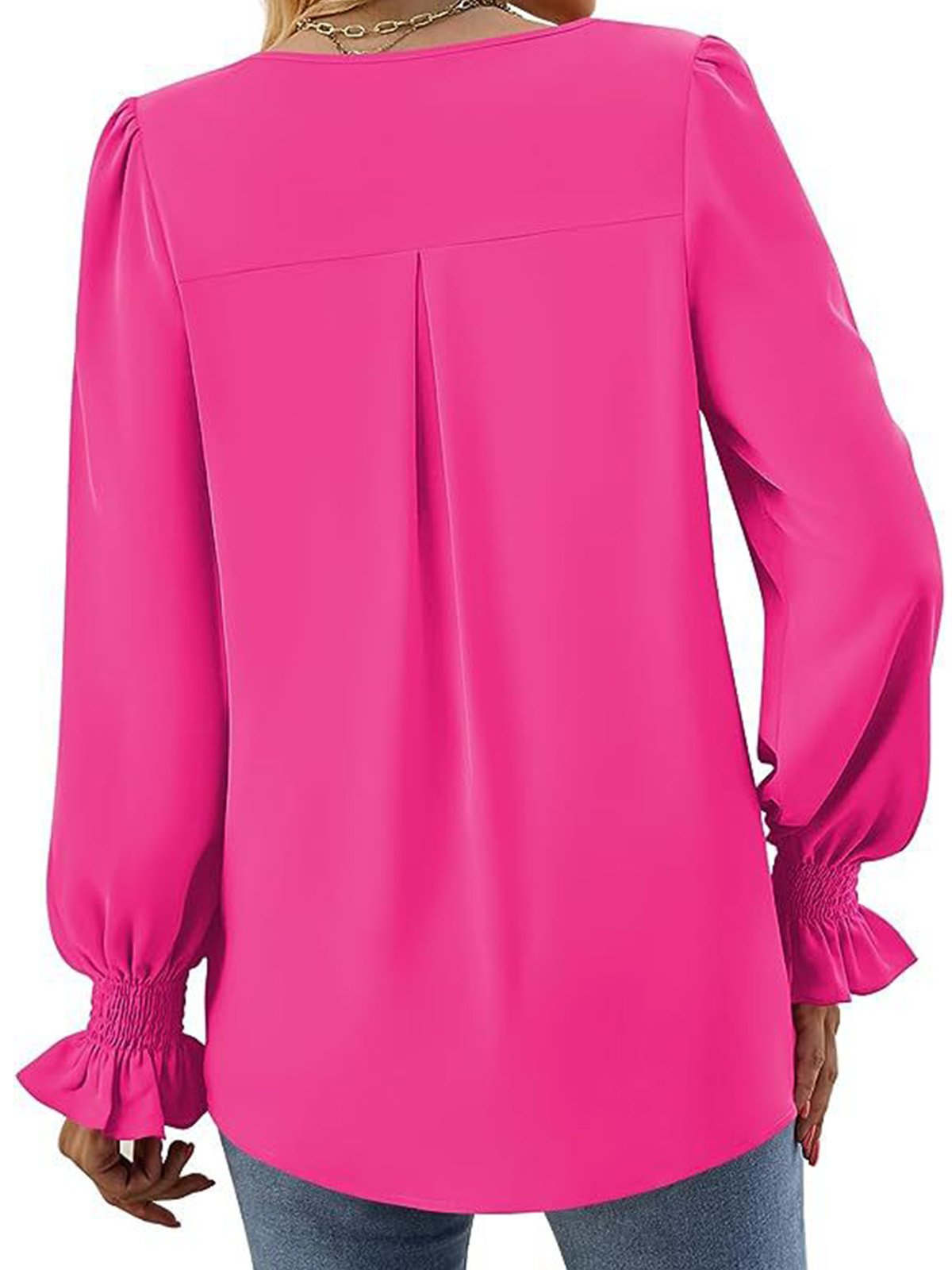 Women's Long Sleeve Blouse Spring/Fall Plain V Neck Bell Sleeve Daily Going Out Casual Top