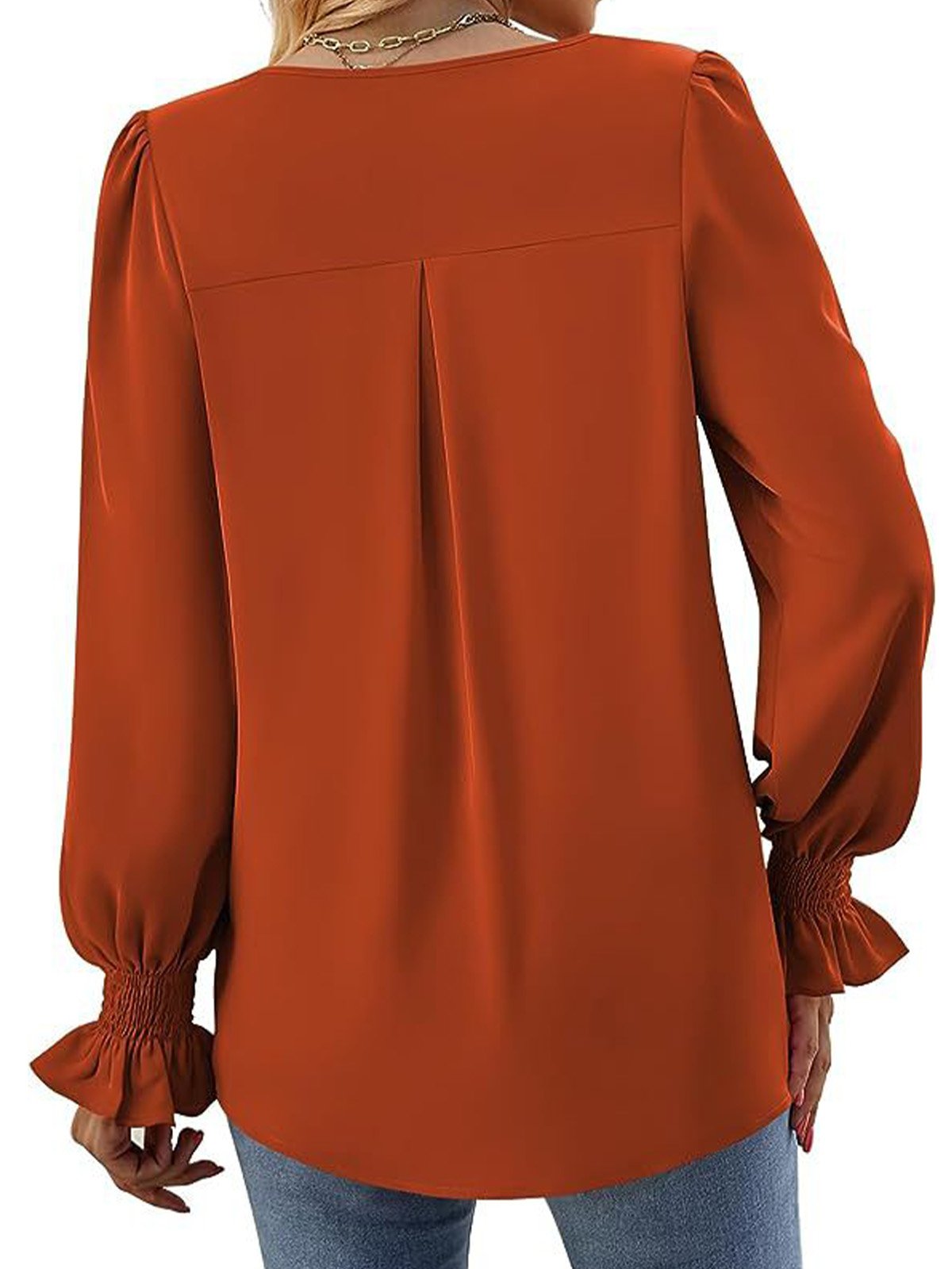 Women's Long Sleeve Blouse Spring/Fall Plain V Neck Bell Sleeve Daily Going Out Casual Top