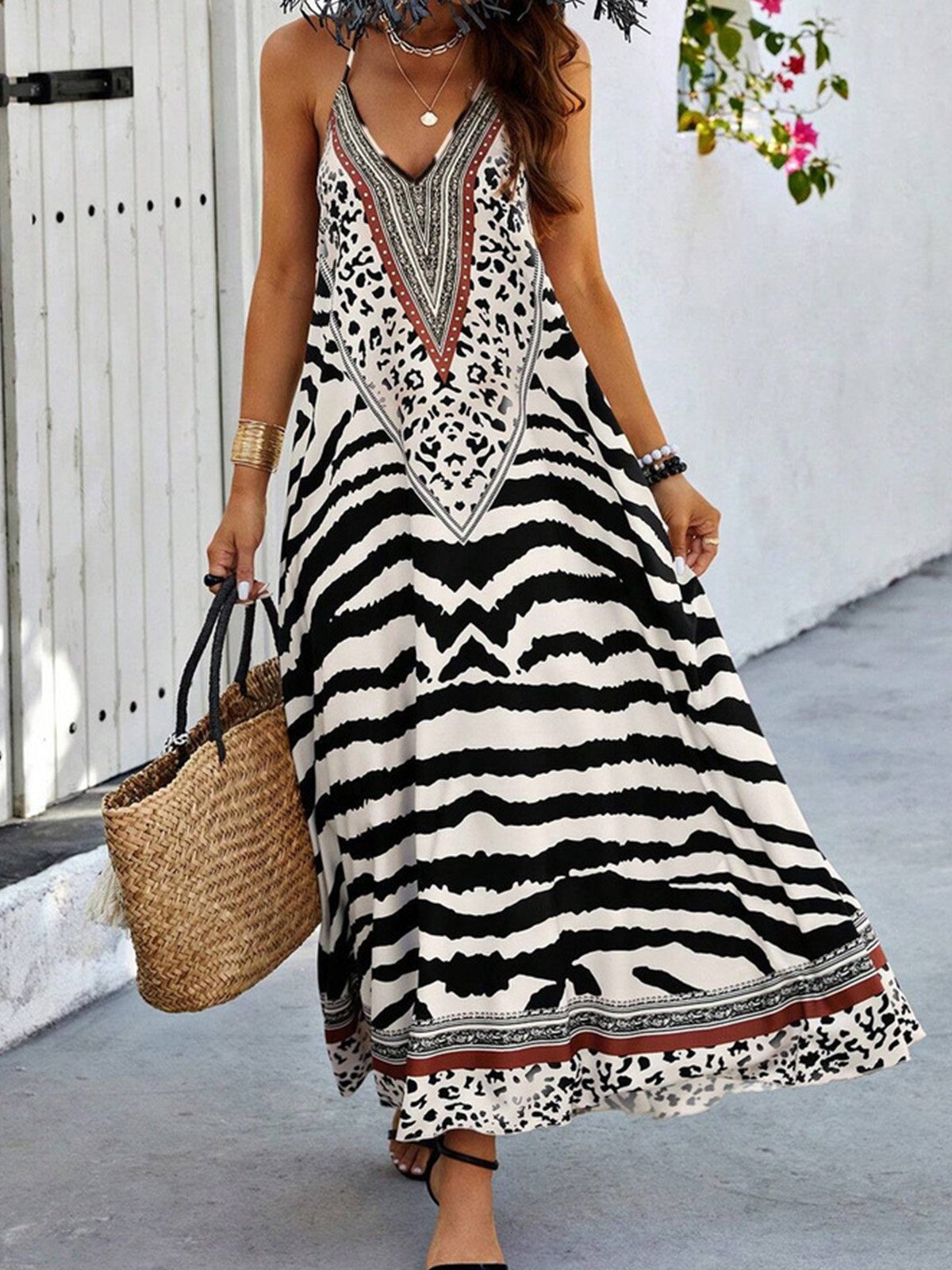 Women's Gallus Summer Striped Dress Spaghetti Daily Going Out Vacation Maxi A-Line