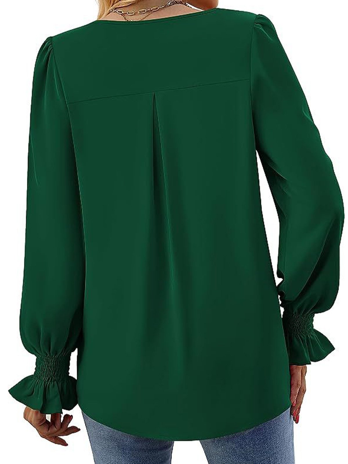 Women's Long Sleeve Blouse Spring/Fall Plain V Neck Bell Sleeve Daily Going Out Casual Top