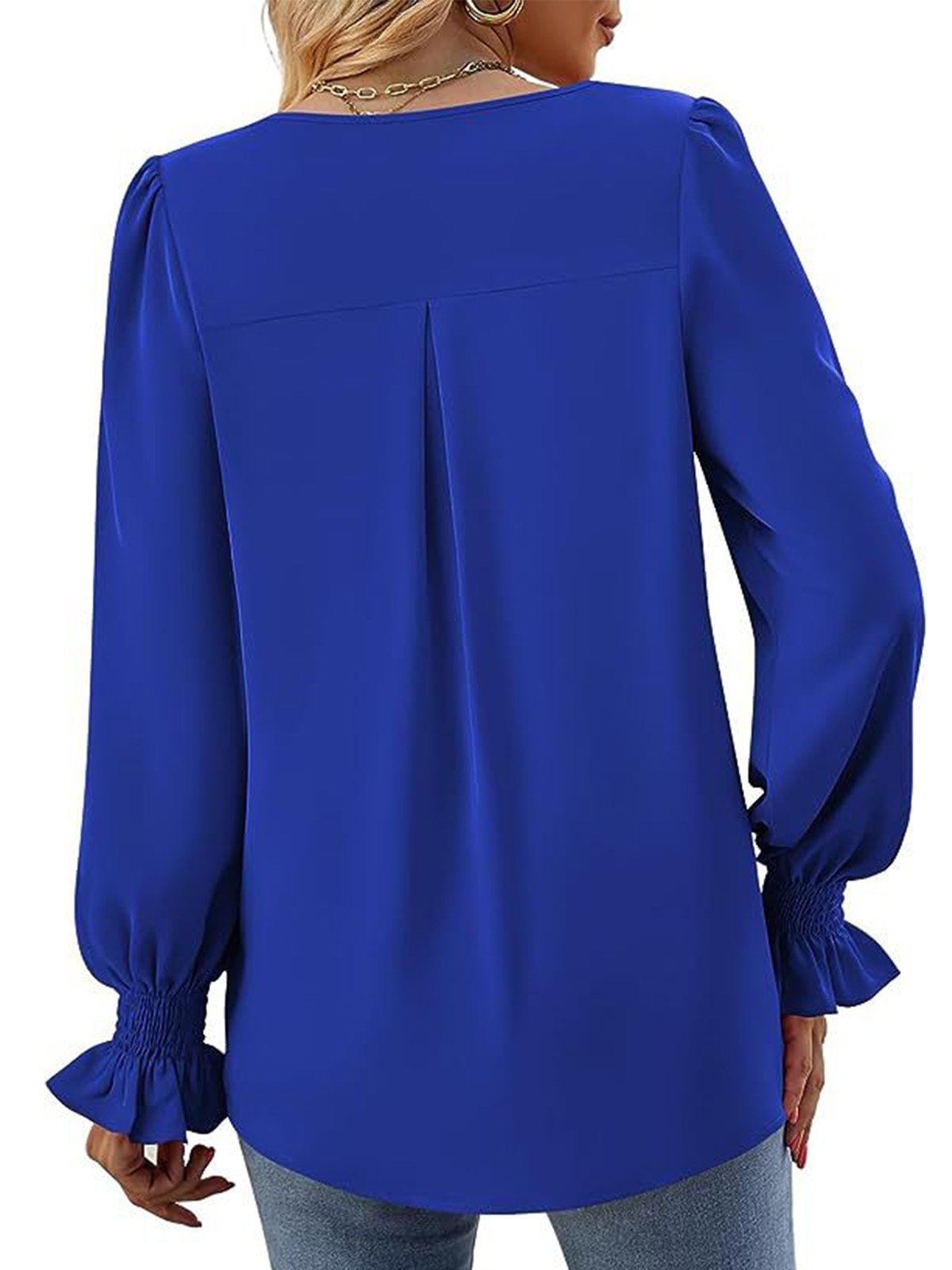 Women's Long Sleeve Blouse Spring/Fall Plain V Neck Bell Sleeve Daily Going Out Casual Top