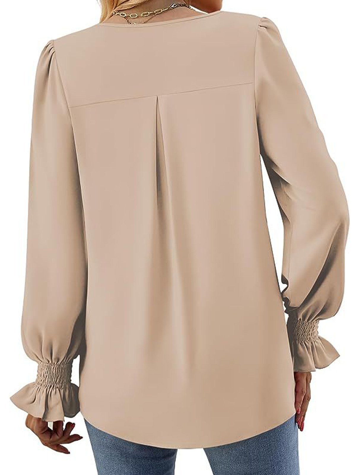 Women's Long Sleeve Blouse Spring/Fall Plain V Neck Bell Sleeve Daily Going Out Casual Top