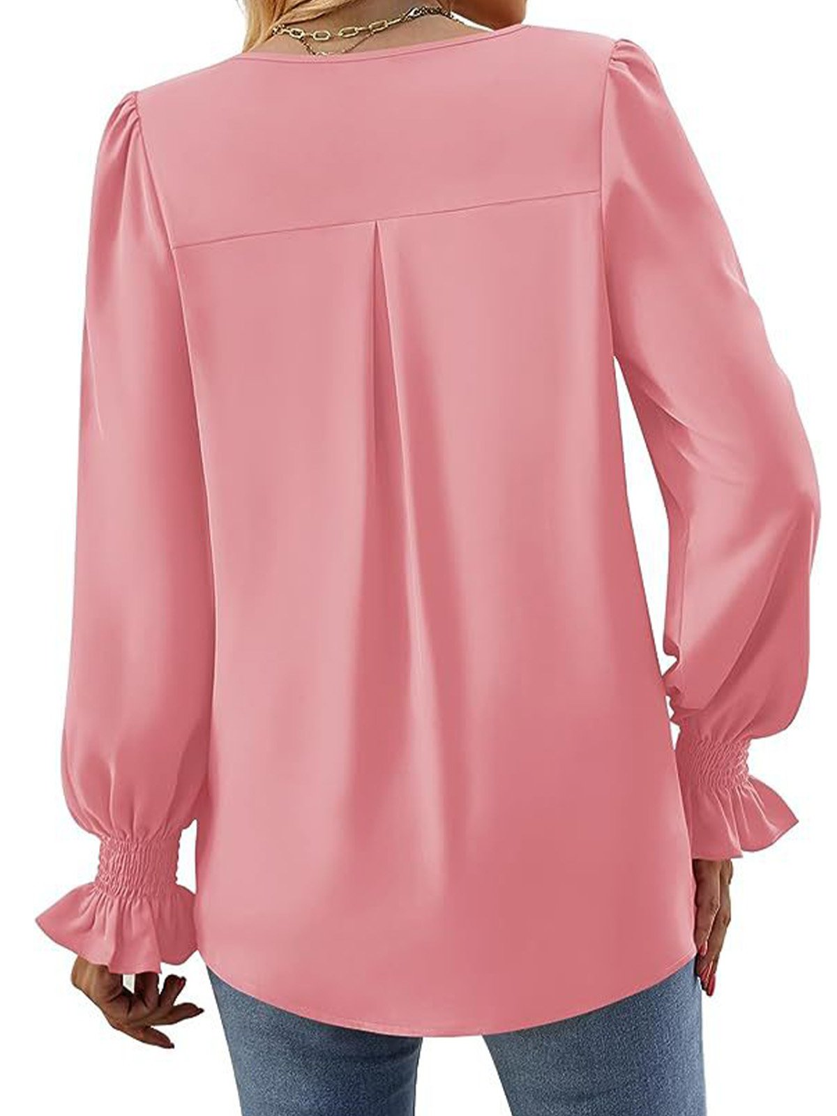 Women's Long Sleeve Blouse Spring/Fall Plain V Neck Bell Sleeve Daily Going Out Casual Top