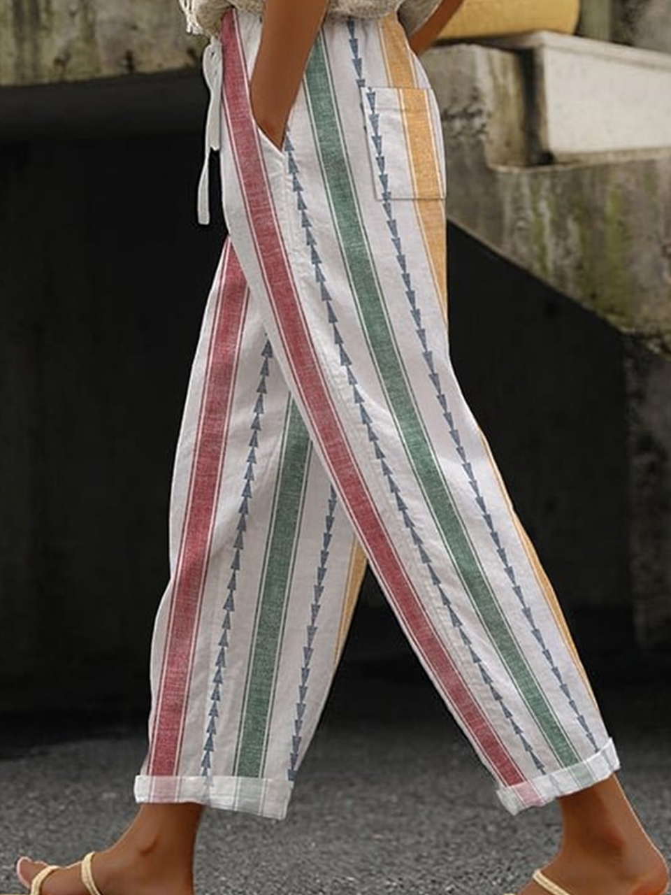 Women's Trousers Harem Pants Daily Going Out Casual Cotton Striped Spring/Fall Pants