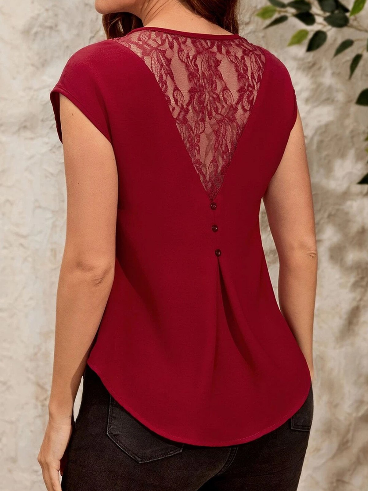 Plain Lace Crew Neck Elegant Shirt | justfashionnow