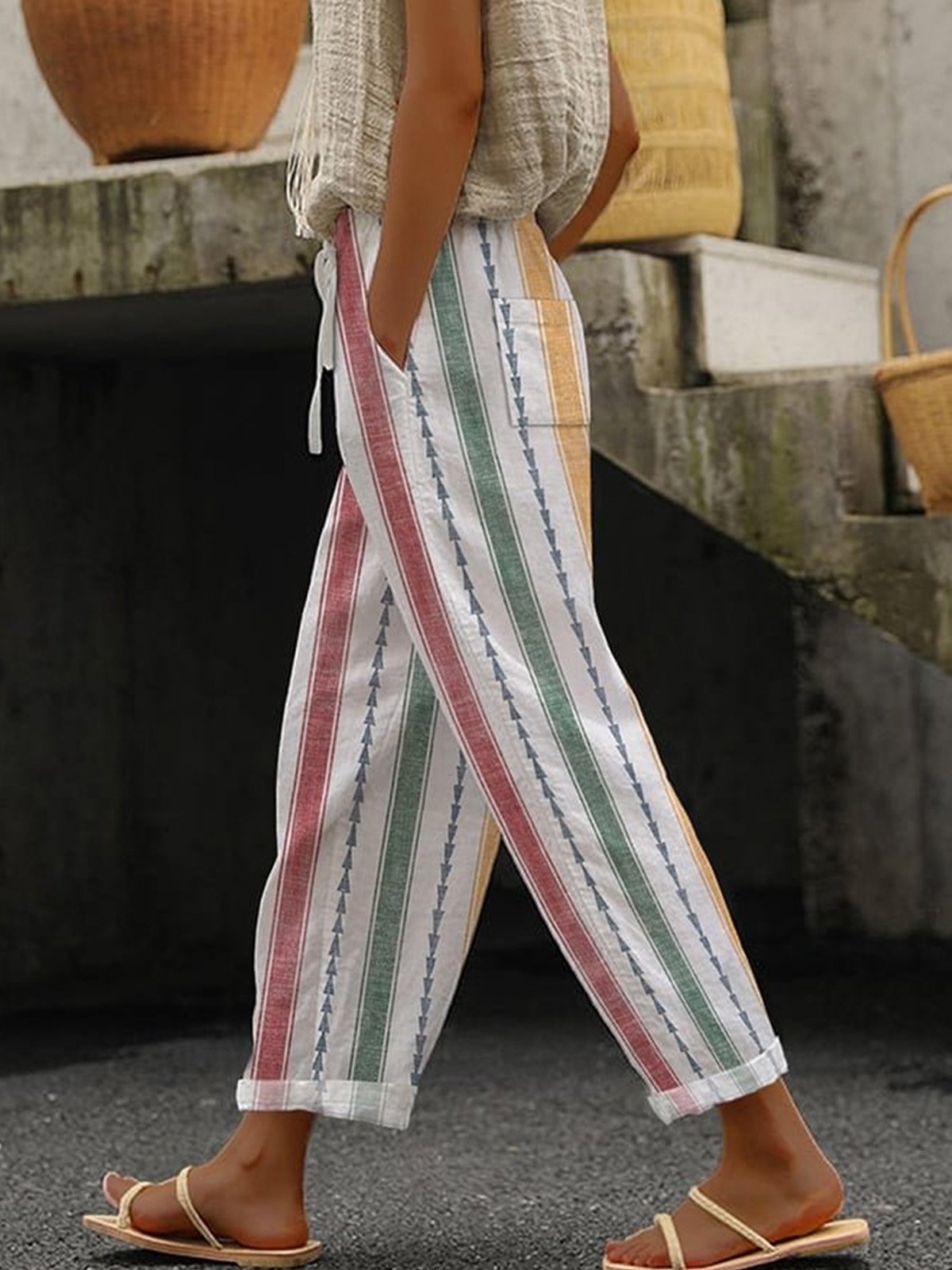 Women's Trousers Harem Pants Daily Going Out Casual Cotton Striped Spring/Fall Pants