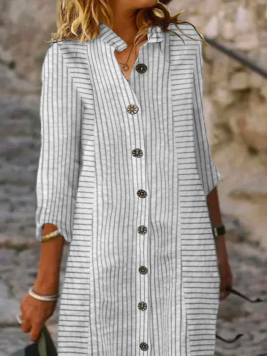 Women's Three Quarter Sleeve Spring/Fall Striped Dress Shirt Collar Daily Going Out Casual Mini X-Line