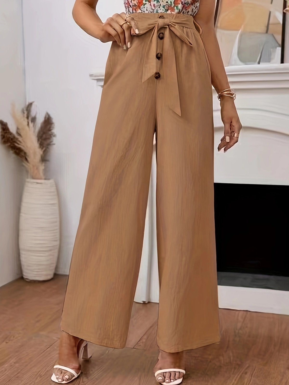 Women's Trousers Wide Leg Pants Daily Going Out Casual Cotton Plain Spring/Fall Pants