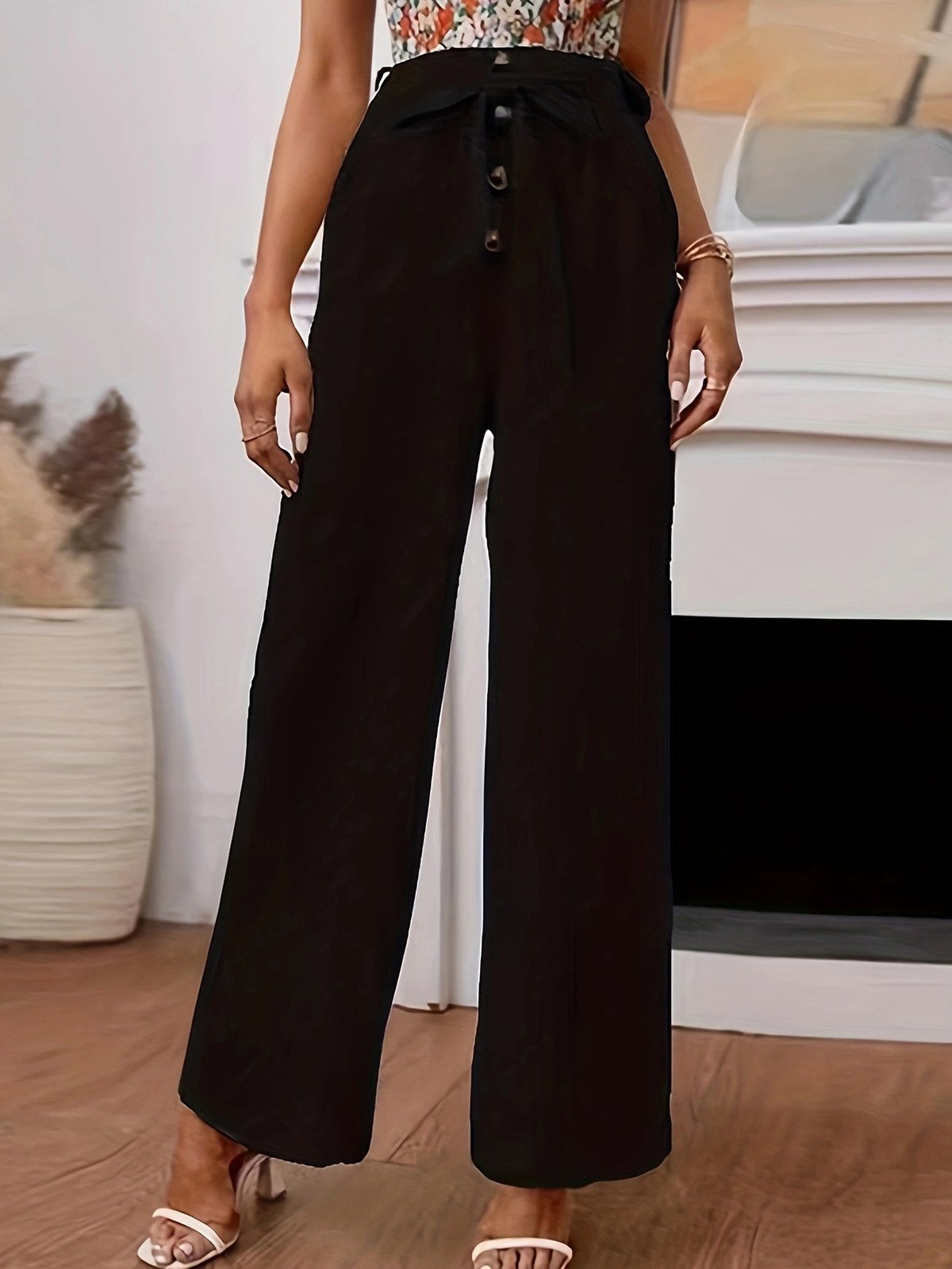 Women's Trousers Wide Leg Pants Daily Going Out Casual Cotton Plain Spring/Fall Pants