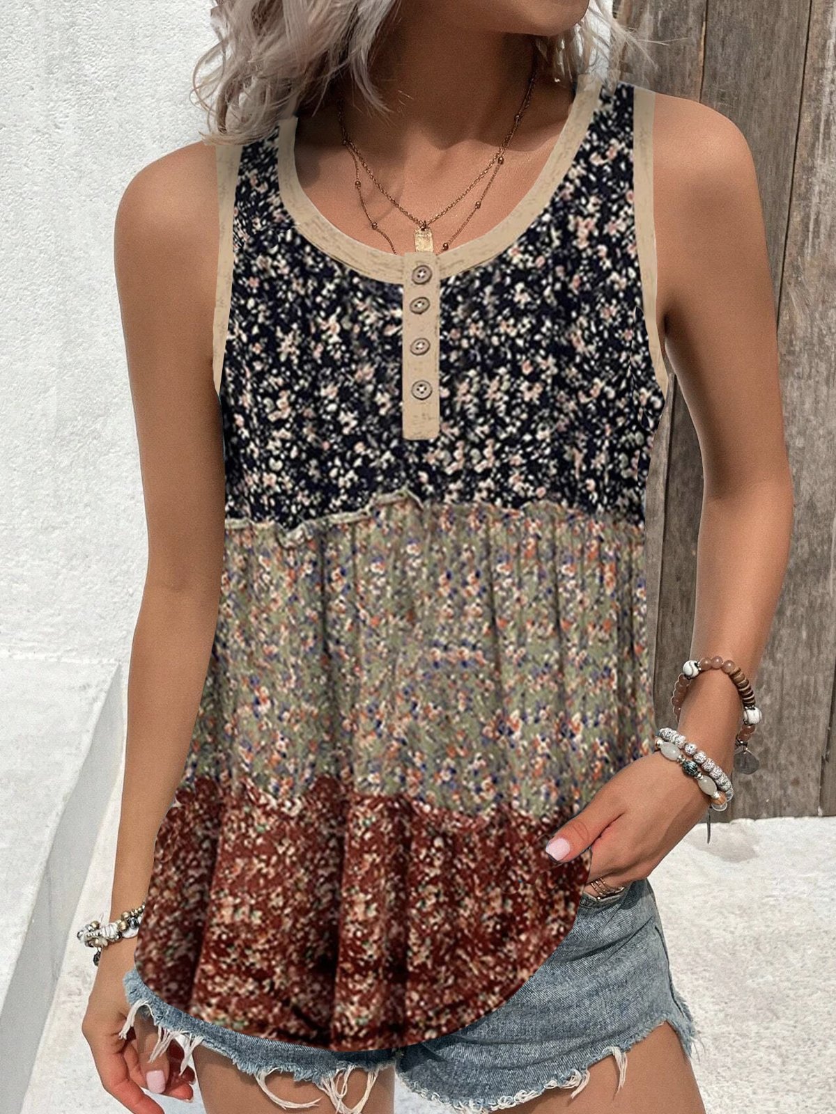 Women's Sleeveless Tank Top Camisole Summer Floral Jersey Crew Neck Daily Going Out Casual Top