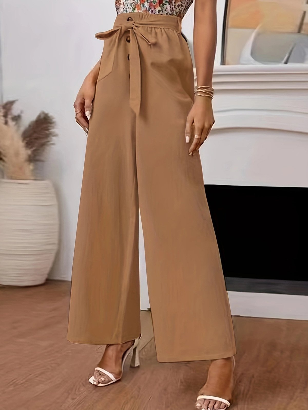 Women's Trousers Wide Leg Pants Daily Going Out Casual Cotton Plain Spring/Fall Pants