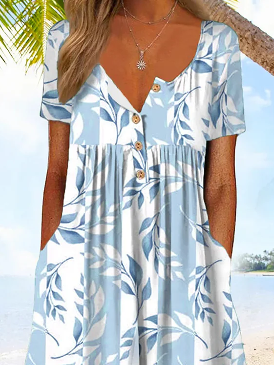 Women's Leaf Notched Short Sleeve Casual Summer Floral Jumpsuit