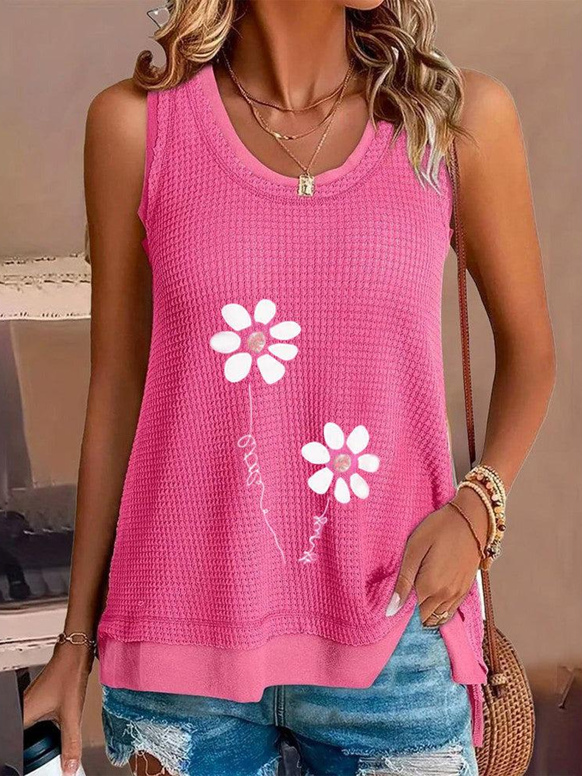 Women's Sleeveless Tank Top Camisole Summer Floral Crew Neck Daily Going Out Casual Top