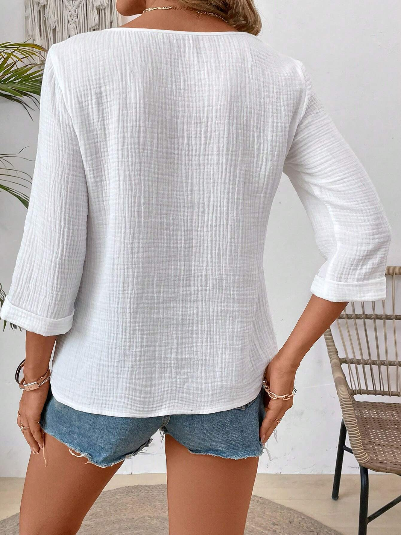 Notched Striped Simple Shirt