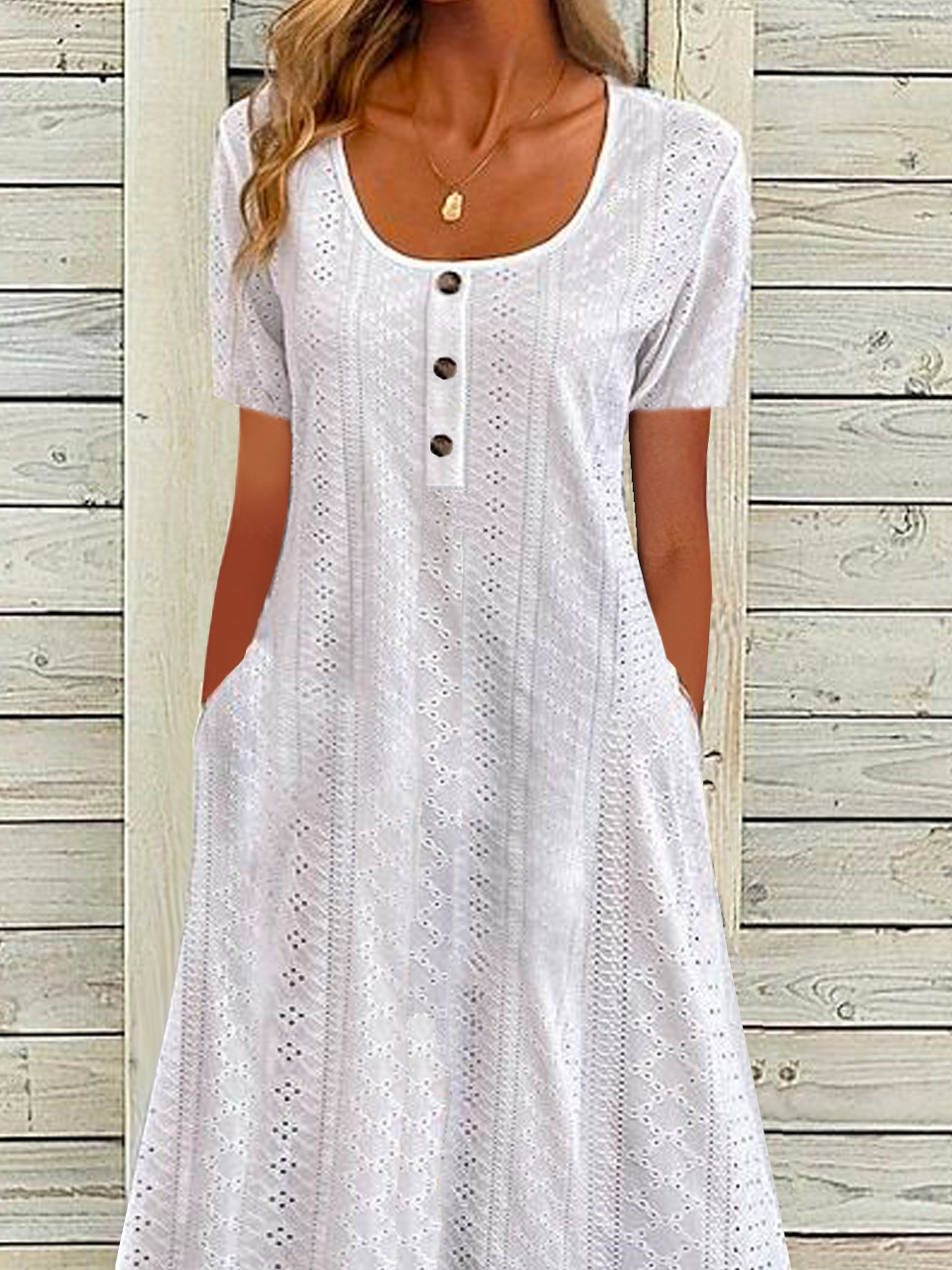 Women's Short Sleeve Summer Plain Buckle Dress Crew Neck Daily Going Out Casual Maxi H-Line