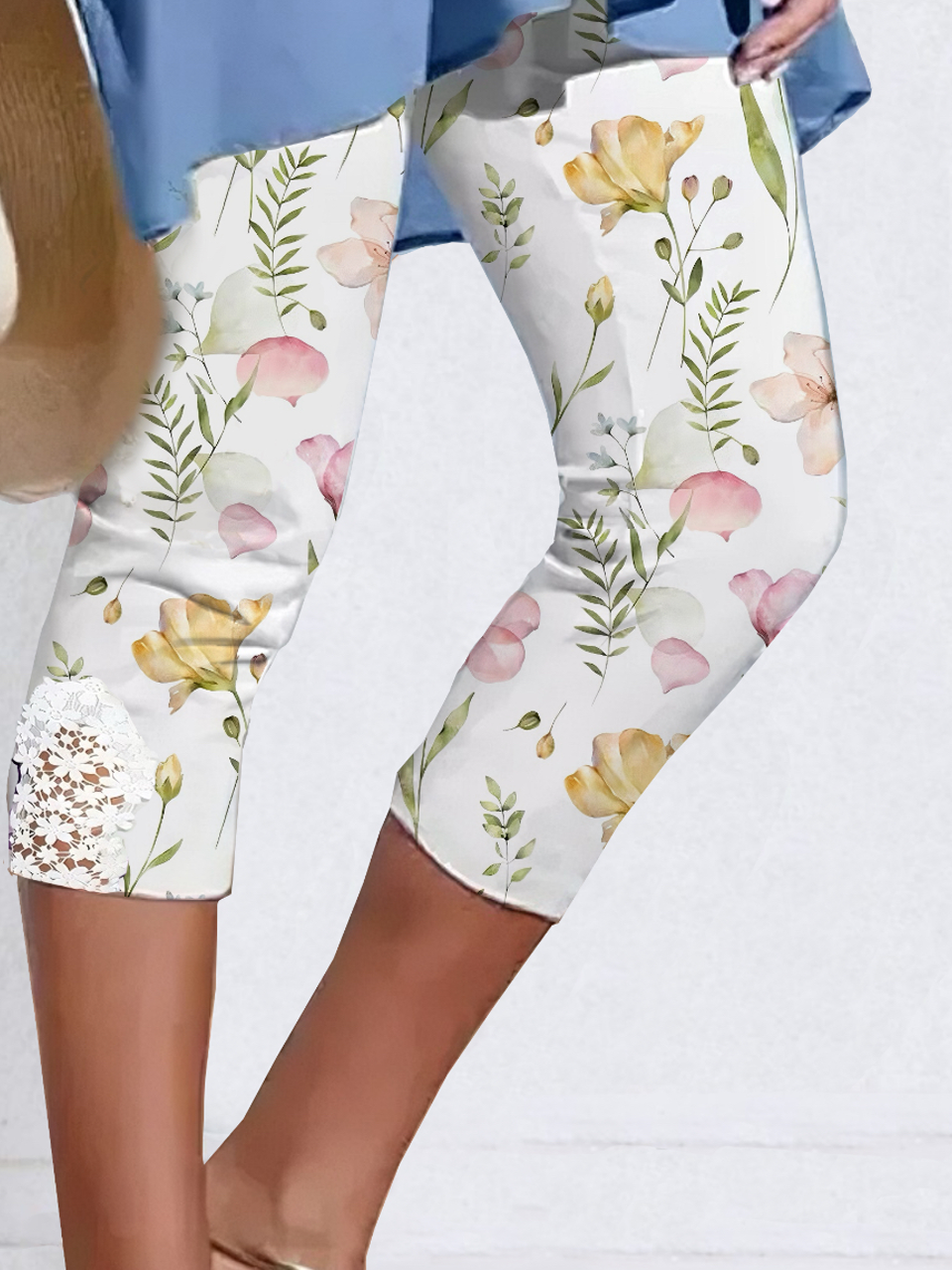 Women's Casual Floral Pattern Cotton Summer Capris Leggings