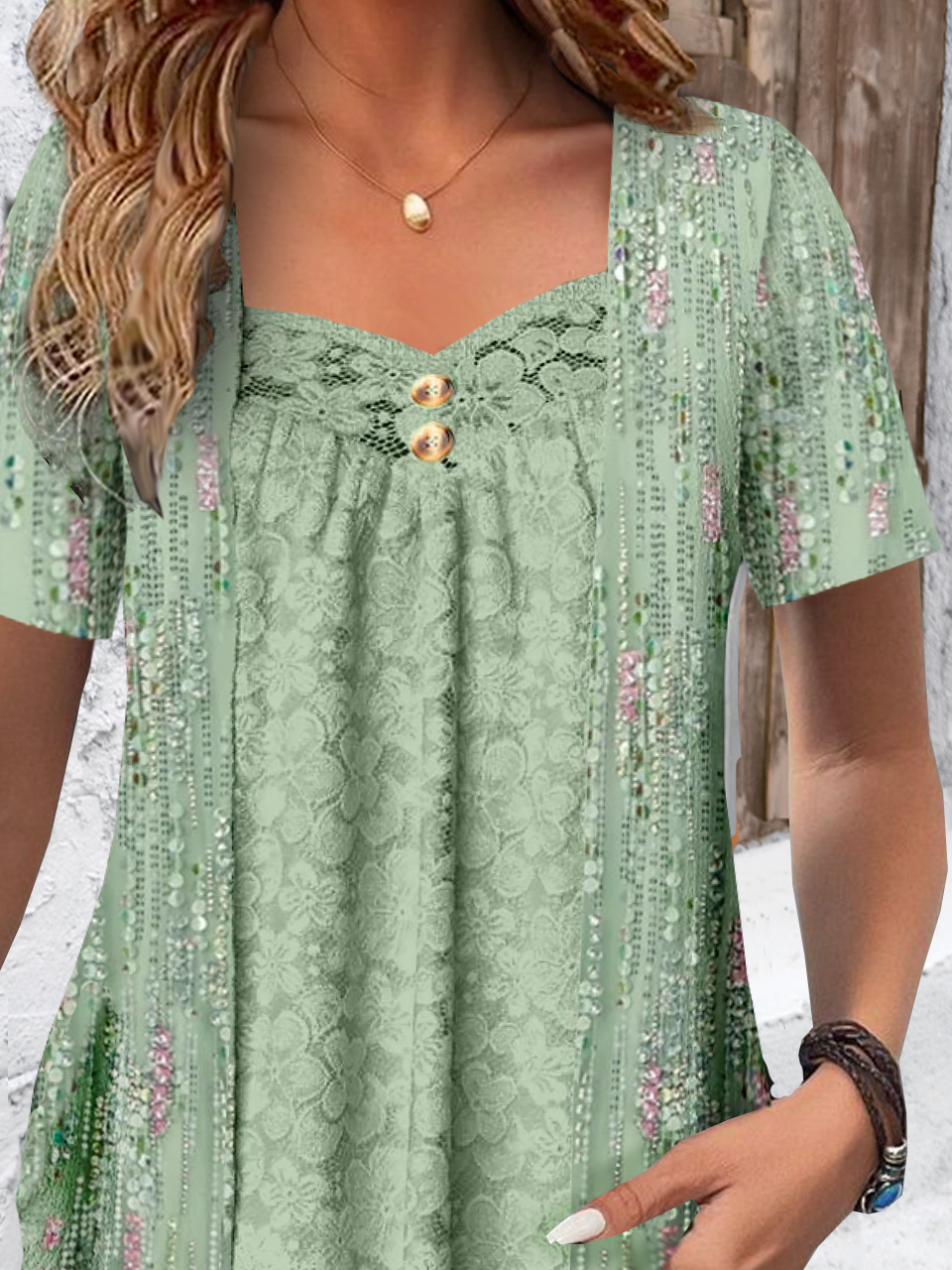 Women's Short Sleeve Blouse Summer Ditsy Floral Lace Jersey Daily Going Out Casual Top