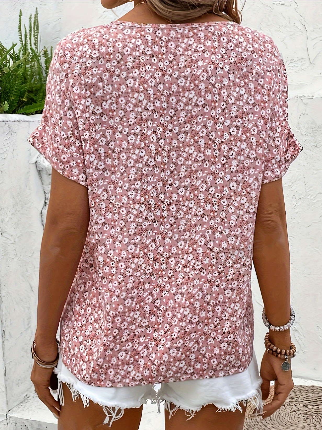 Women's Short Sleeve Blouse Summer Ditsy Floral Notched Daily Going Out Casual Top