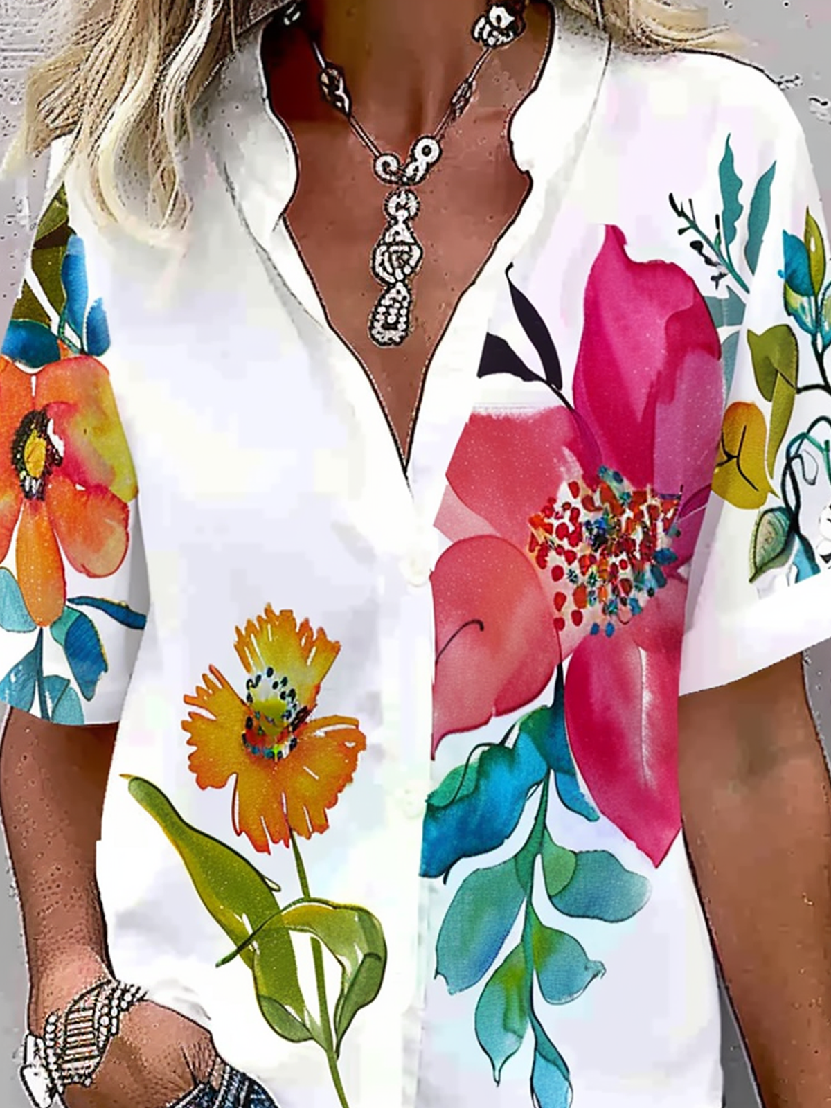 Women's Short Sleeve Shirt Summer Floral Notched Daily Going Out Casual Top