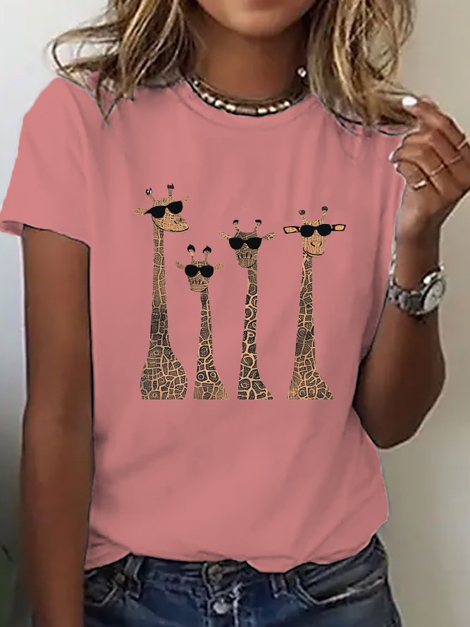 Women's Short Sleeve Tee/T-shirt Summer Deer Cotton Crew Neck Daily Going Out Casual Top Black
