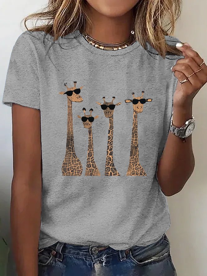 Women's Short Sleeve Tee/T-shirt Summer Deer Cotton Crew Neck Daily Going Out Casual Top Black