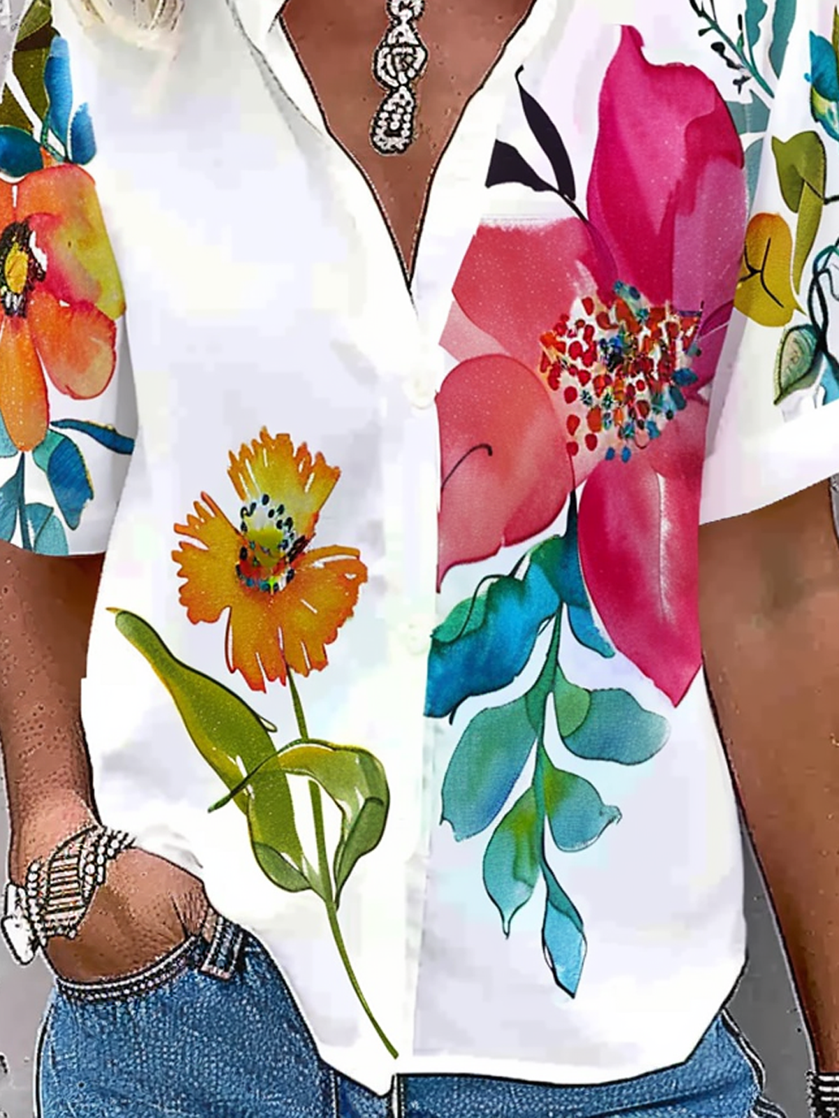 Women's Short Sleeve Shirt Summer Floral Notched Daily Going Out Casual Top