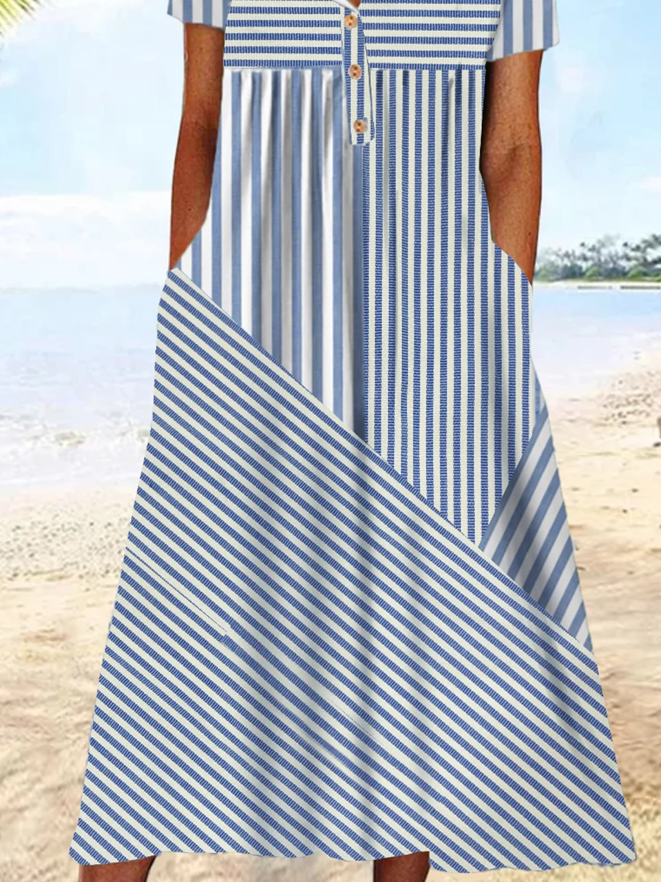 Women's Short Sleeve Summer Striped Dress Daily Going Out Casual Midi A-Line