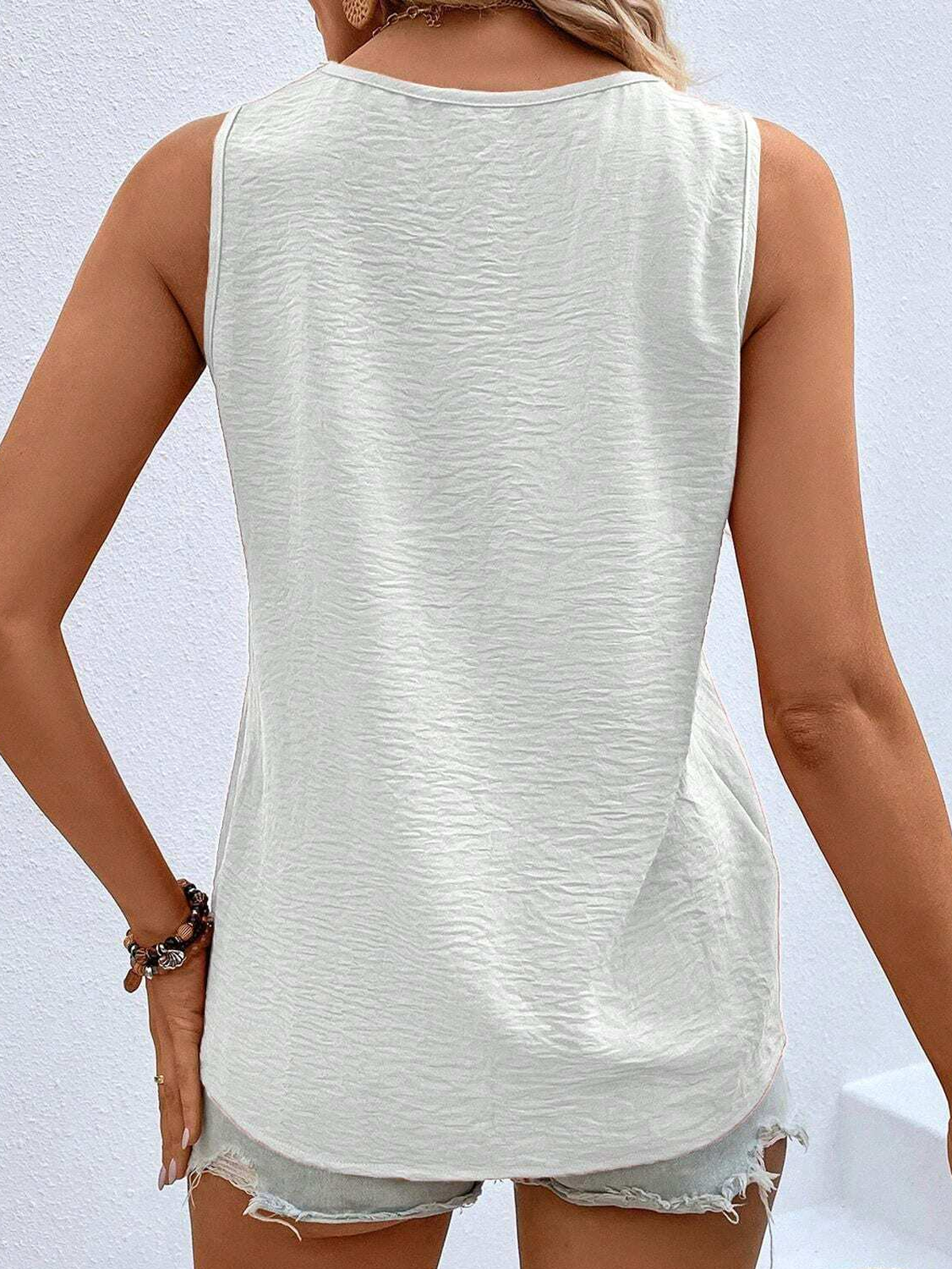 Women's Sleeveless Tank Top Camisole Summer Plain Buckle V Neck Daily Going Out Casual Top White