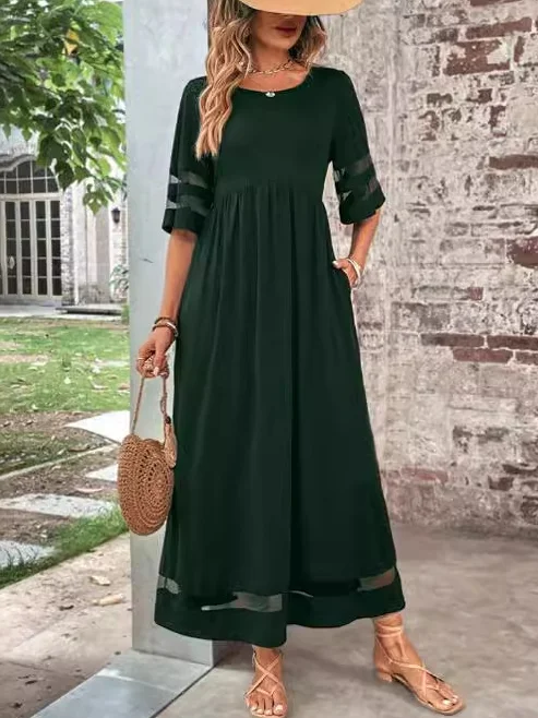 Women's Short Sleeve Summer Plain Crew Neck Daily Going Out Casual Maxi A-Line Dress Black