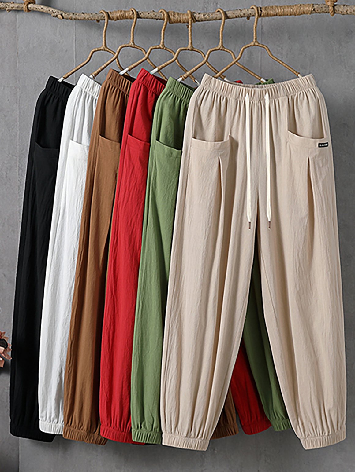 Women's Elastic Waist H-Line Ankle Banded Pants Daily Going Out Pants Casual Pocket Stitching Cotton Plain Spring/Fall Pants