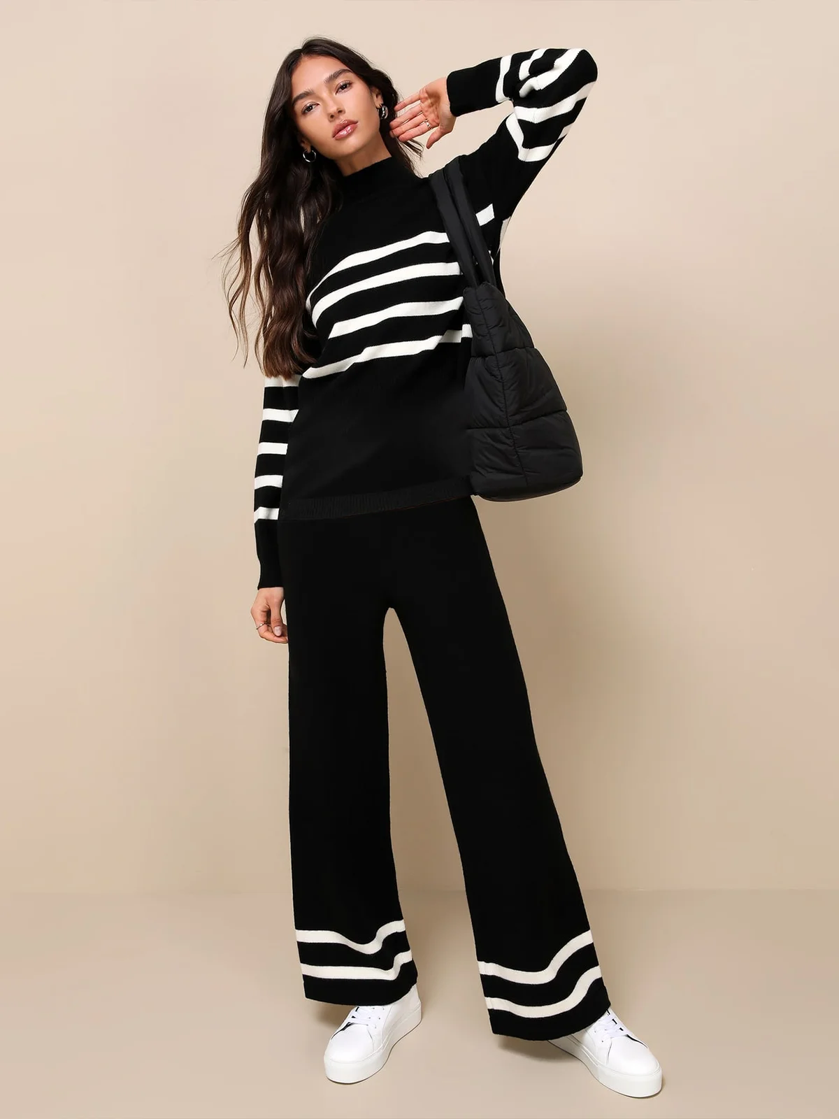 Women's Striped Daily Going Out Two Piece Set Long Sleeve Casual Spring/Fall Top With Pants Matching Set