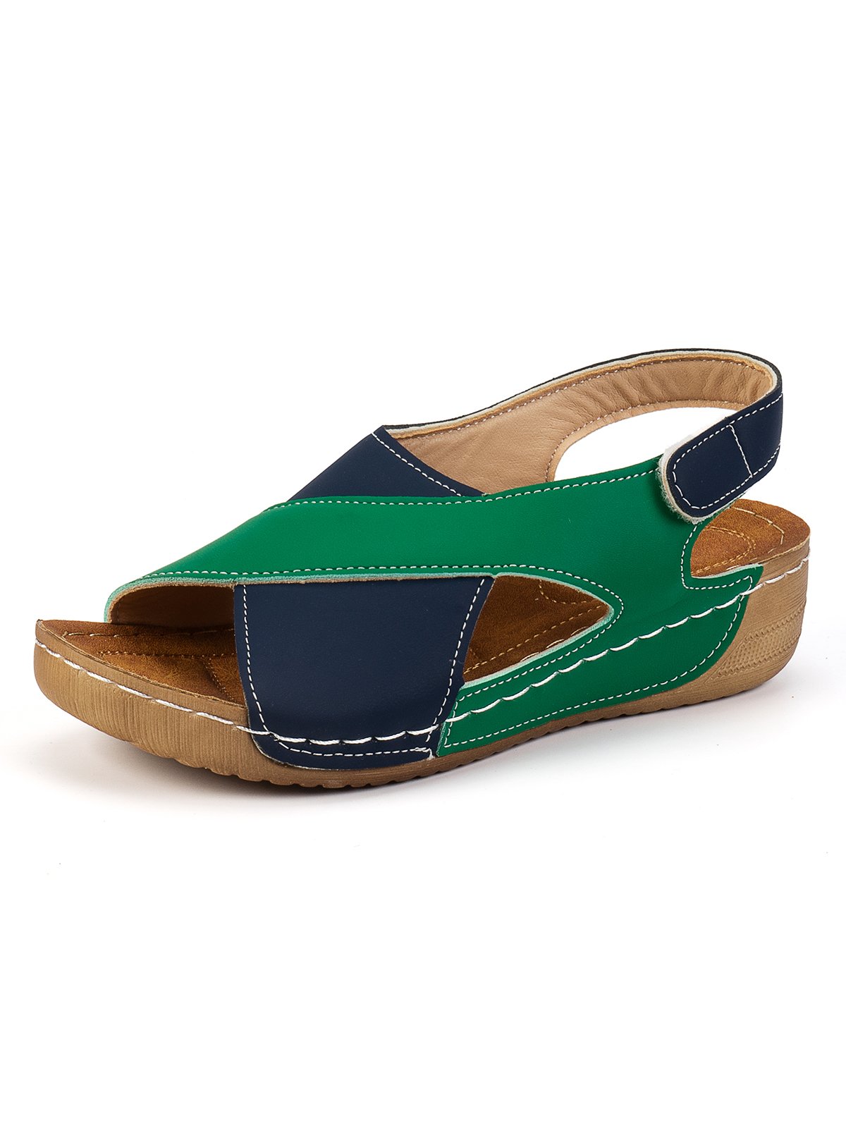 Casual Color Block Velcro Wedge Heel Sandals