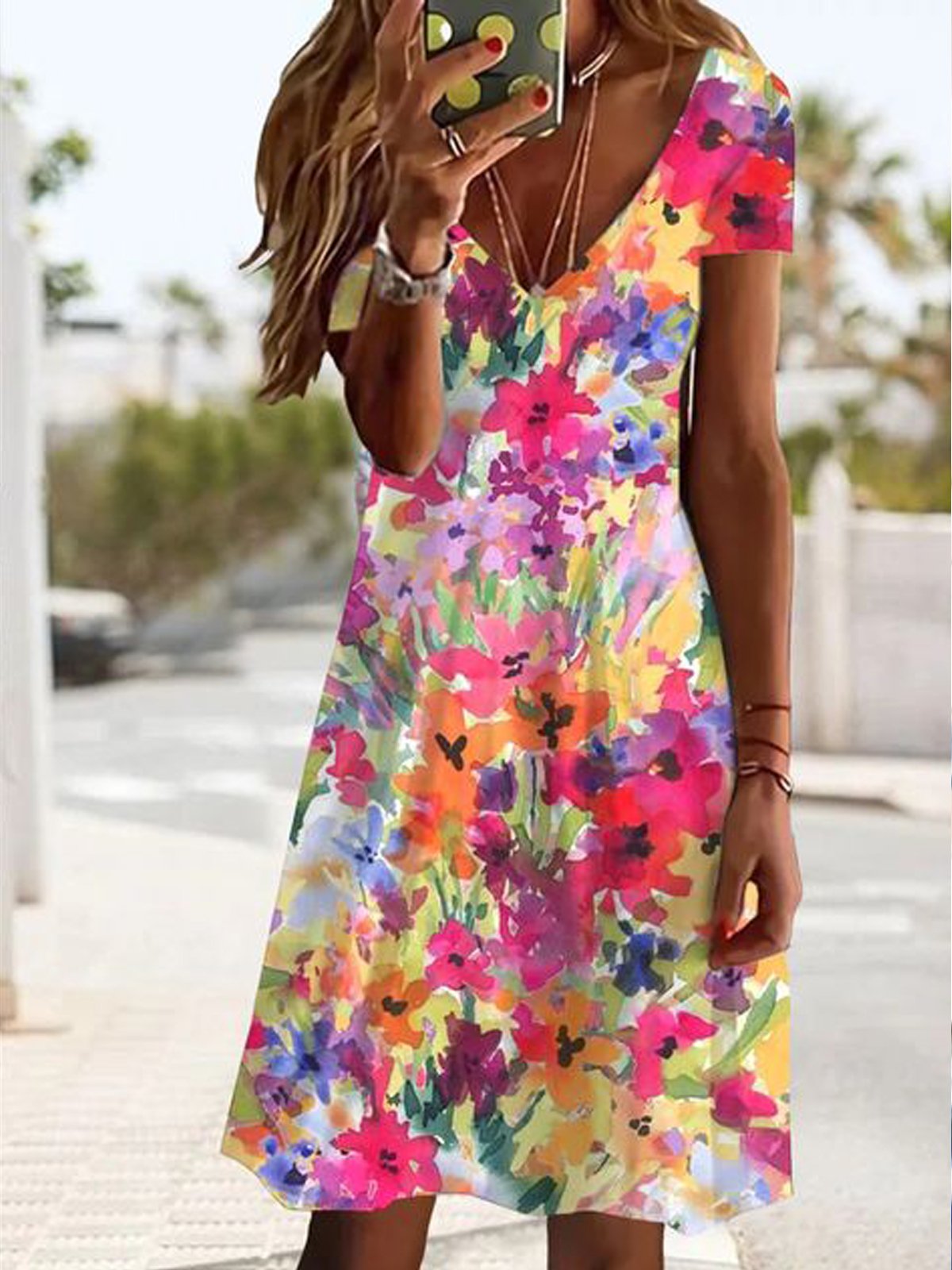 Women's Short Sleeve Summer Floral Dress V Neck Daily Going Out Casual Mini H-Line