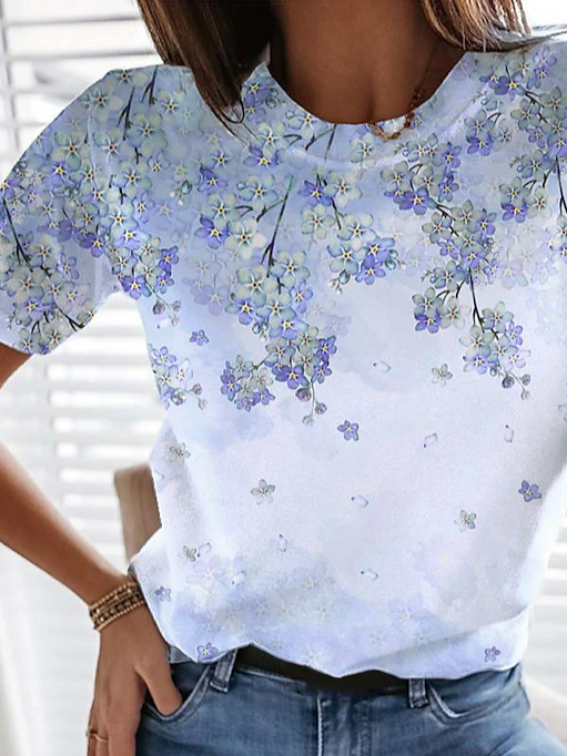 Women's Short Sleeve Tee T-shirt Summer Floral Crew Neck Daily Going Out Casual Top Color1
