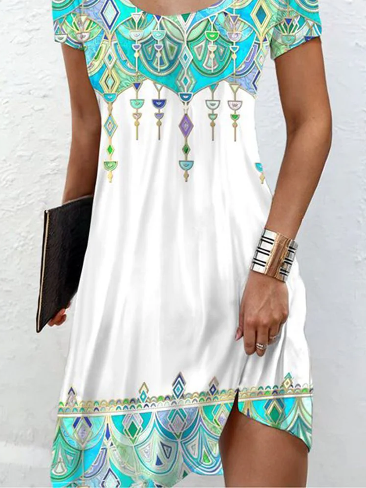 Women's Short Sleeve Summer Ethnic Dress Crew Neck Daily Going Out Casual Mini H-Line