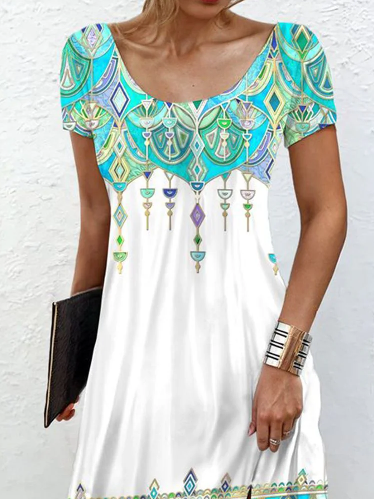 Women's Short Sleeve Summer Ethnic Dress Crew Neck Daily Going Out Casual Mini H-Line