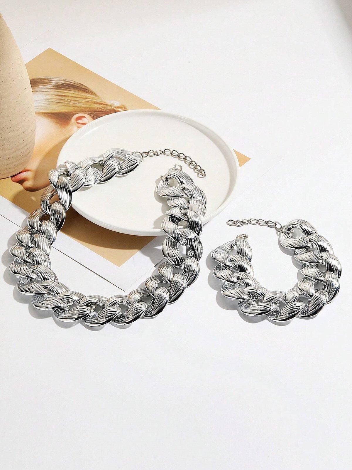 2pcs/set Exaggerated Chain Jewelry Set