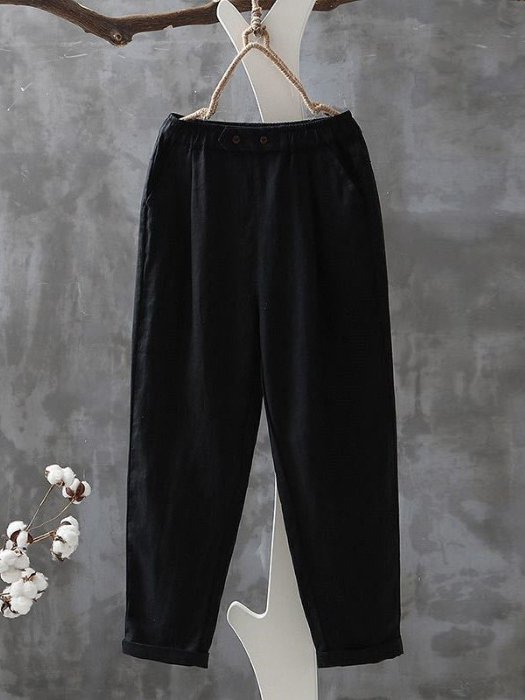 Women's Elastic Waist H-Line Straight Pants Daily Going Out Pants Casual Pocket Stitching Cotton Plain Spring/Fall Pants