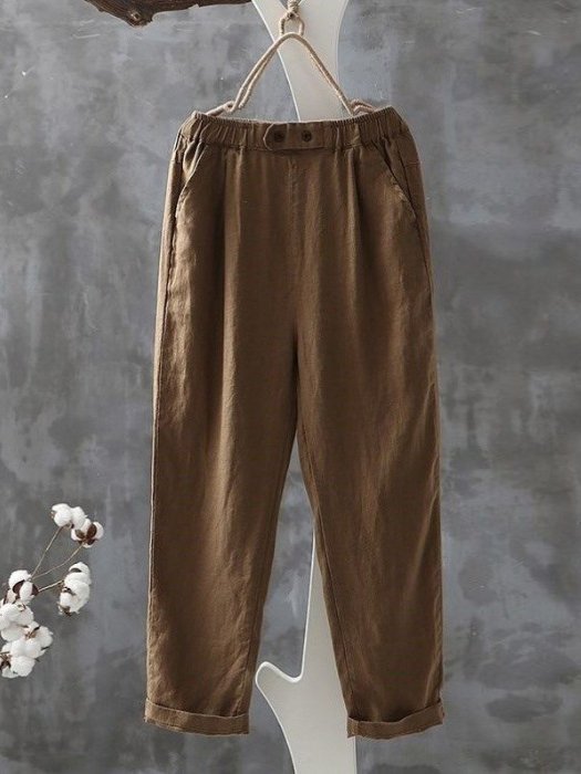 Women's Elastic Waist H-Line Straight Pants Daily Going Out Pants Casual Pocket Stitching Cotton Plain Spring/Fall Pants