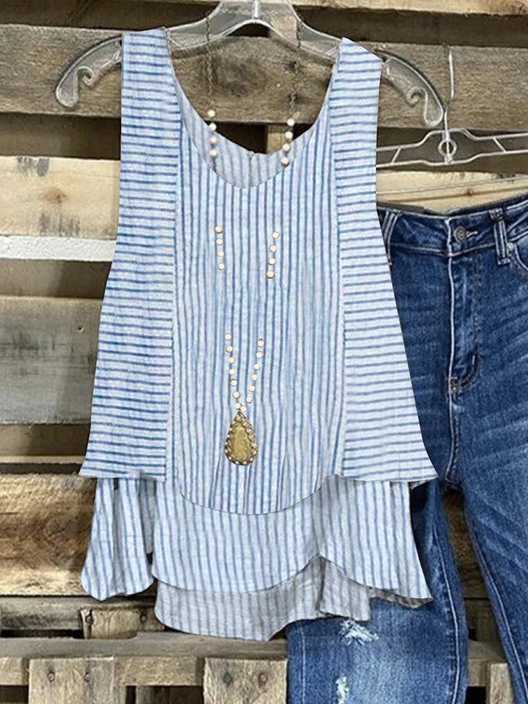 Women's Sleeveless Tank Top Camisole Summer Striped Folds V Neck Daily Going Out Casual Top Blue