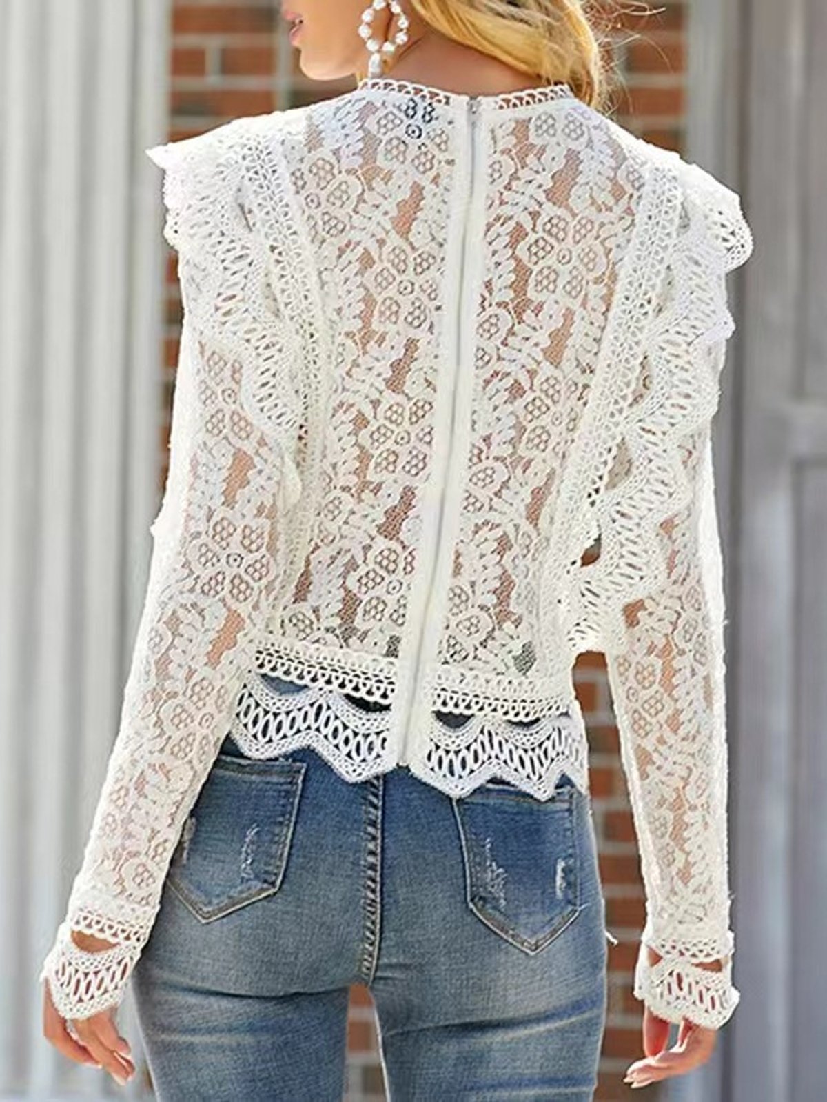 Women's Long Sleeve Blouse Spring/Fall Plain Lace Mock Neck Daily Going Out Casual Top