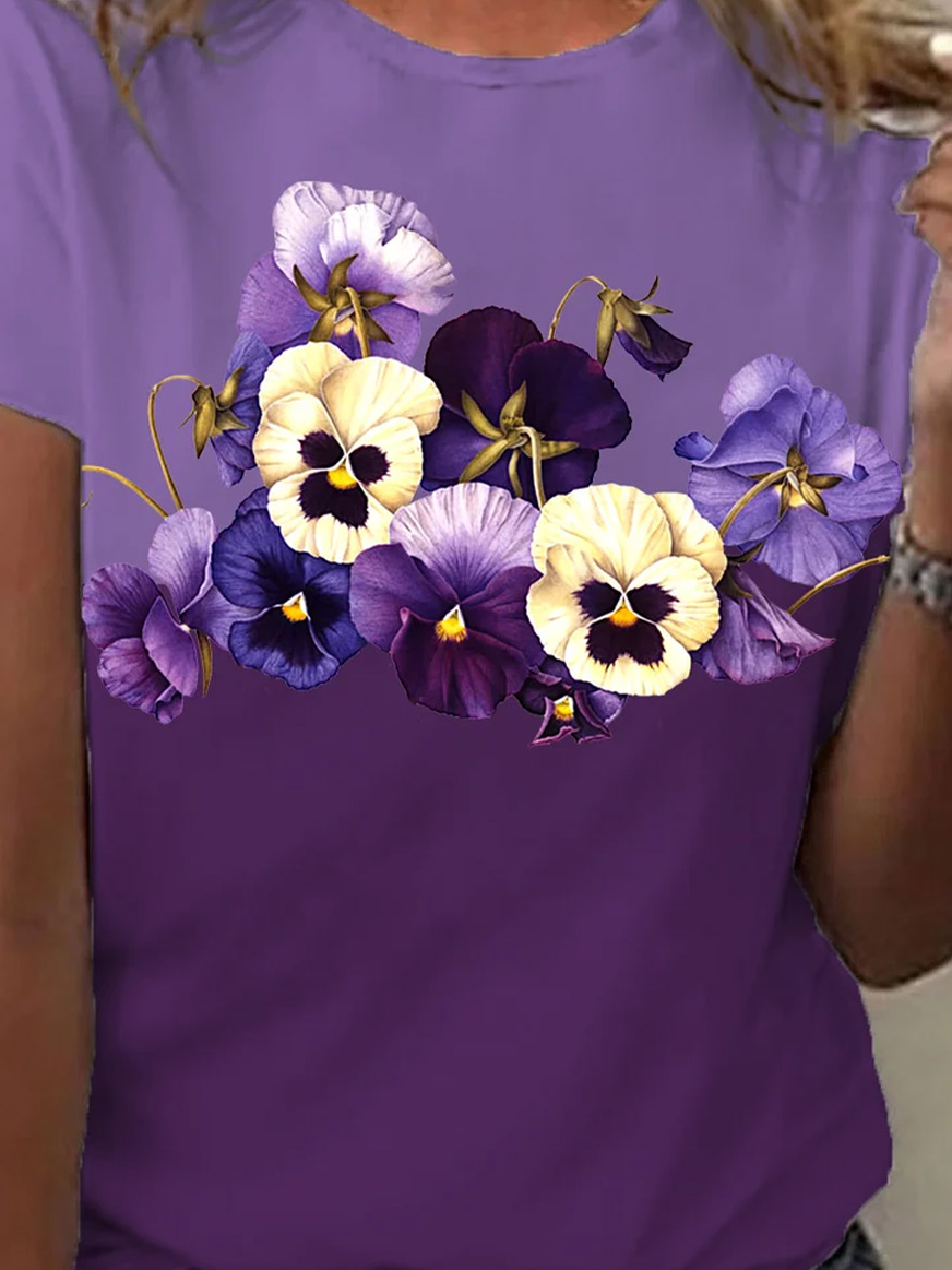 Women's Short Sleeve Tee T-shirt Summer Floral Jersey Crew Neck Daily Going Out Casual Top Purple