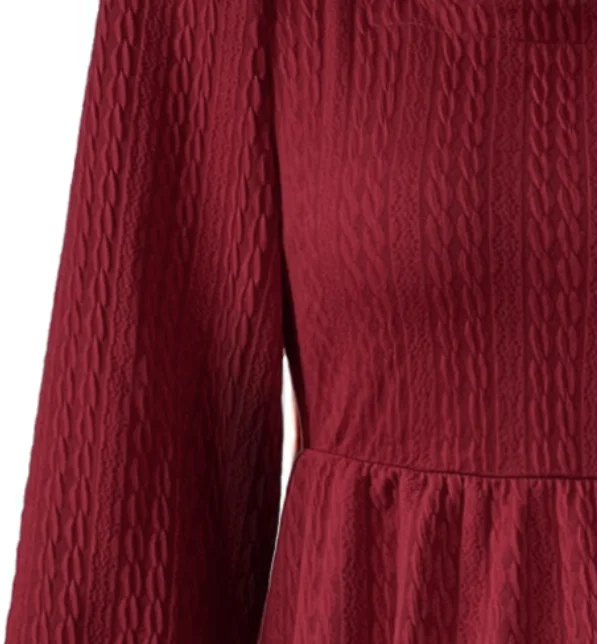 Women's Long Sleeve Summer Wine Red Plain Square Neck Balloon Sleeve Daily Going Out Casual Knee Length A-Line Dress