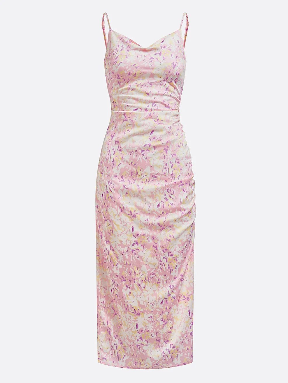 Women's Gallus Summer Floral Ruched Dress Spaghetti Date Going Out Urban Midi A-Line Pink