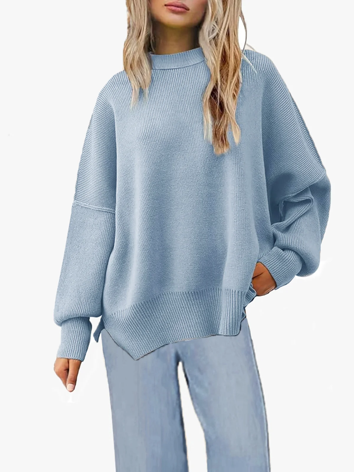 Women's Winter Plain Casual Long Sleeve Crew Neck Sweater